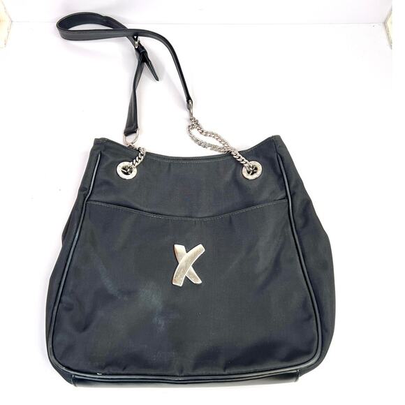 Vintage Paloma Picasso Shoulder Bag,'X' logo, black nylon/Leather, chain strap - Picture 4 of 14